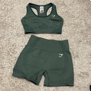 Gymshark Vital Seamless 2.0 Sports Bra & Shorts | Dark Green Marl